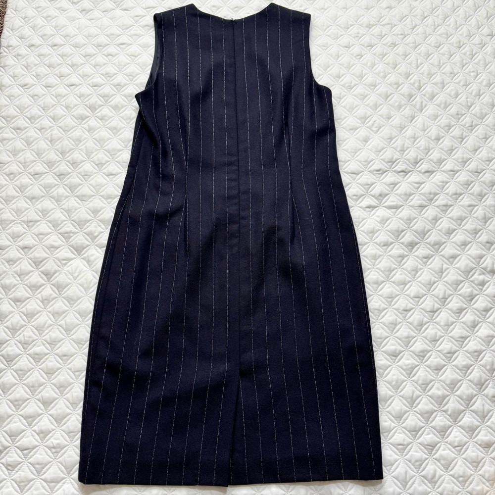 Amanda Smith 100% Pure Wool Navy Blue White Stripe Sheath Sleeveless Dress Sz 8 - Picture 12 of 15